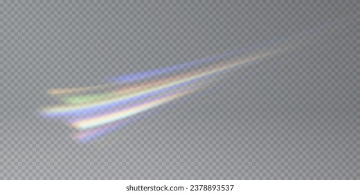 Vector rainbow crystal lights png. Rainbow comet. Light effect of a diamond explosion with glare. Blur effect with floating delicate sparkles and glass. Soaring plasma effect.	

