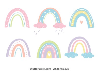 vector rainbow. Cute children's illustration on white background in pastel colors for packaging design, textile, web design and printing