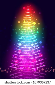 Vector arco iris decorado árbol de Navidad con guirnaldas