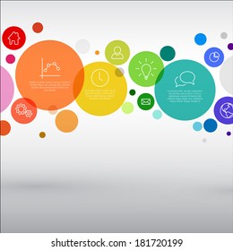 Vector rainbow diagram with various descriptive circles - infographic template