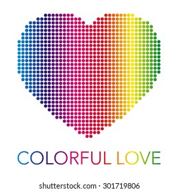 Vector rainbow dotted heart for colorful love.