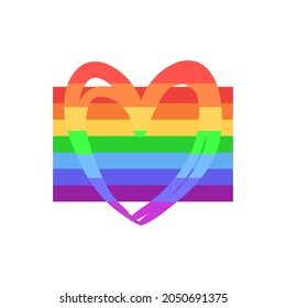 Vector Rainbow Flag and Heart Isolated on White Background, Hand Drawn Style Icons, LGBT Symbol.