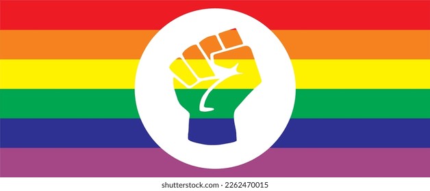 Bandera arco iris vectorial de la comunidad LGBT. Símbolo LGBT en 
color arcoiris. Puño.