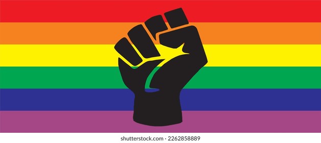 Bandera arco iris vectorial de la comunidad LGBT. Símbolo LGBT en 
color arcoiris. Puño.