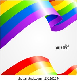 Vector rainbow flag waving on white background. Card