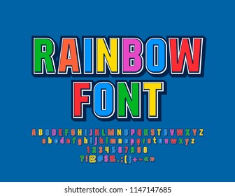 Vector Rainbow Font for Children. Colorful Playful Alphabet Letters, Numbers and Symbols