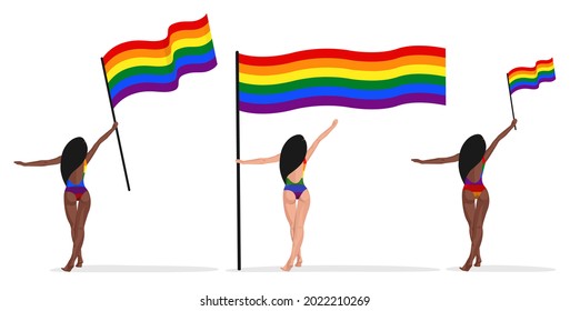 Vector rainbow gay LGBT rights icons and symbols. Homosexual woman love and flag illustration
