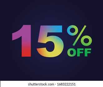 The vector rainbow gradient fifteen percent off special discount word text