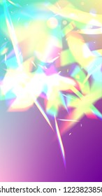 Vector Rainbow Gradient with Sunshine Glare.  Iridescent Background. Holographic Light Glitch Effect. Trendy Hologram Vector Background. Mesh Holographic Foil. Creative Festive Backdrop. 
