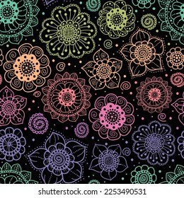 Vector rainbow handdrawn flowers pattern background. Perfect for fabric, scrapbooking, wallpaper projects