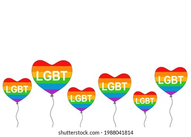 Vector - Rainbow-Herzballon mit dem Wort LGBT auf weißem Hintergrund. Pride Fahne, Lesben, Schwulen, Bisexuelle oder Transgender-Konzept.  Kopiert Platz.