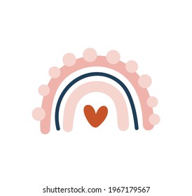 Vector rainbow heart in cartoon scandinavian style isolated on white background for kids. Cute illustration in hand drawn style for posters, prints, cards, fabric, children books, interior design.
