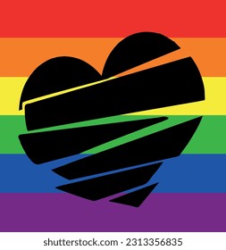 Vector rainbow heart with outline