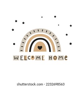 Vector rainbow illustration with hand drawn welcome home