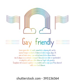 Vector rainbow image with the symbol of gays and lesbians . Concept gay friendly. It can be used as a banner , advertising, signboard. Rainbow and flag. Gay Pride