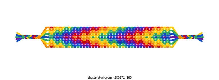 Vektor Regenbogen-Blatt handgefertigte boho Freundschaft Armband aus Fäden. Makrame-Normalmuster Pride Parade, LGBT und freie Liebe.