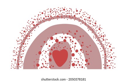 Vector rainbow of lovers with hearts and dots. Boho, abstract minimalism. Wall decor. Design elements for book cover, page template, print, card, brochure, magazine, poster