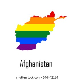 Vector rainbow map of Afghanistan in colors of  LGBT (lesbian, gay, bisexual, and transgender) pride flag.
