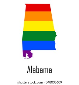 Vector rainbow map of Alabama in colors of LGBT - lesbian, gay, bisexual, and transgender - pride flag. In eps format.