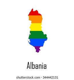 Vector rainbow map of Albania in colors of  LGBT (lesbian, gay, bisexual, and transgender) pride flag.