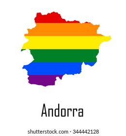Vector rainbow map of Andorra in colors of  LGBT (lesbian, gay, bisexual, and transgender) pride flag.