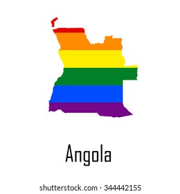 Vector rainbow map of Angola in colors of  LGBT (lesbian, gay, bisexual, and transgender) pride flag.