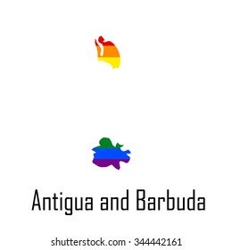 Vector rainbow map of Antigua and Barbuda in colors of  LGBT (lesbian, gay, bisexual, and transgender) pride flag.