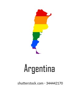 Vector rainbow map of Argentina in colors of  LGBT (lesbian, gay, bisexual, and transgender) pride flag.