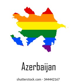 Vector rainbow map of Azerbaijan in colors of  LGBT (lesbian, gay, bisexual, and transgender) pride flag.