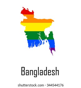 Vector rainbow map of Bangladesh in colors of LGBT (lesbian, gay, bisexual, and transgender) pride flag.