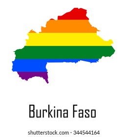 Vector rainbow map of Burkina Faso in colors of LGBT (lesbian, gay, bisexual, and transgender) pride flag.