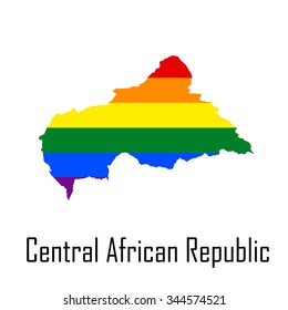 Vector rainbow map of Central African Republic in colors of LGBT (lesbian, gay, bisexual, and transgender) pride flag.