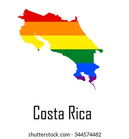 Vector rainbow map of Costa Rica in colors of LGBT (lesbian, gay, bisexual, and transgender) pride flag.
