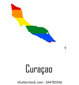 Vector rainbow map of Curacao in colors of LGBT (lesbian, gay, bisexual, and transgender) pride flag.
