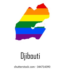 Vector rainbow map of Djibouti in colors of LGBT (lesbian, gay, bisexual, and transgender) pride flag.