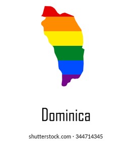 Vector rainbow map of Dominica in colors of LGBT (lesbian, gay, bisexual, and transgender) pride flag.