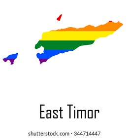 Vector rainbow map of East Timor in colors of LGBT (lesbian, gay, bisexual, and transgender) pride flag.