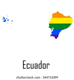 Vector rainbow map of Ecuador in colors of LGBT (lesbian, gay, bisexual, and transgender) pride flag.