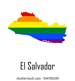 Vector rainbow map of El Salvador in colors of LGBT (lesbian, gay, bisexual, and transgender) pride flag.