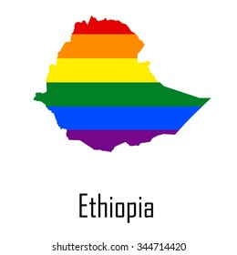 Vector rainbow map of Ethiopia in colors of LGBT (lesbian, gay, bisexual, and transgender) pride flag.