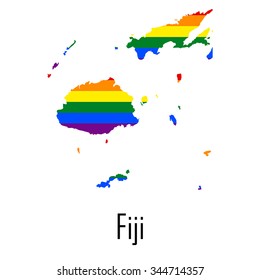 Vector rainbow map of Fiji in colors of LGBT (lesbian, gay, bisexual, and transgender) pride flag.