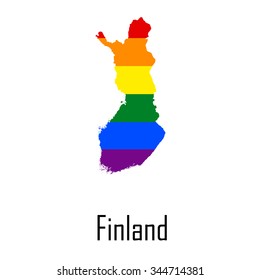 Vector rainbow map of Finland in colors of LGBT (lesbian, gay, bisexual, and transgender) pride flag.