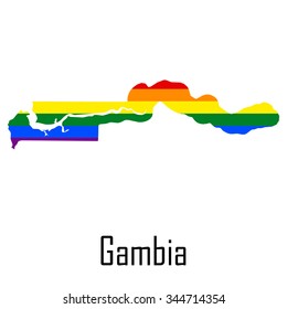 Vector rainbow map of Gambia in colors of LGBT (lesbian, gay, bisexual, and transgender) pride flag.