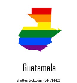 Vector rainbow map of Guatemala in colors of LGBT (lesbian, gay, bisexual, and transgender) pride flag.