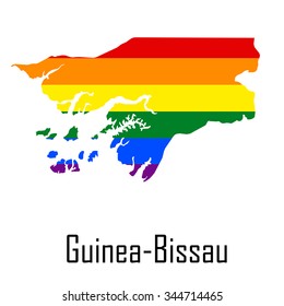 Vector rainbow map of Guinea-Bissau in colors of LGBT (lesbian, gay, bisexual, and transgender) pride flag.