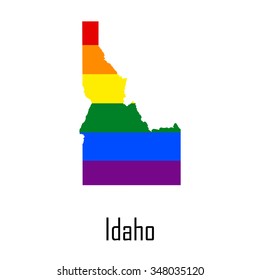 Vector rainbow map of Idaho in colors of LGBT - lesbian, gay, bisexual, and transgender - pride flag. In eps format.
