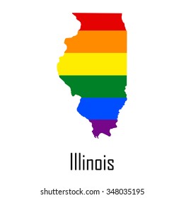 Vector rainbow map of Illinois in colors of LGBT - lesbian, gay, bisexual, and transgender - pride flag. In eps format.