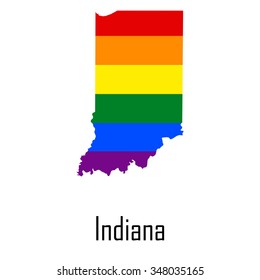 Vector rainbow map of Indiana in colors of LGBT - lesbian, gay, bisexual, and transgender - pride flag. In eps format.