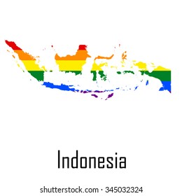 Vector rainbow map of Indonesia in colors of LGBT (lesbian, gay, bisexual, and transgender) pride flag.