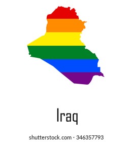 Vector rainbow map of Iraq in colors of LGBT - lesbian, gay, bisexual, and transgender - pride flag. In eps format.